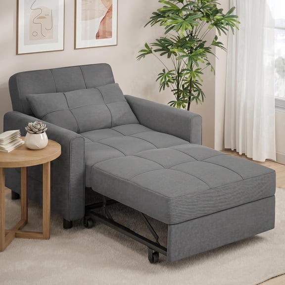 Convertible Futon Sofa Bed, Asofer Sleeper Chair with Pull-Out Bed, Couch for Living Room, Dark Gray