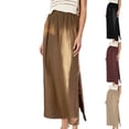 thumbnail image 2 of Midi Skirts for Women Front Slit Floral Stretchable Fabric Chiffon Elastic High Waist Pleated A-Line Flared Maxi Skirts, 2 of 5