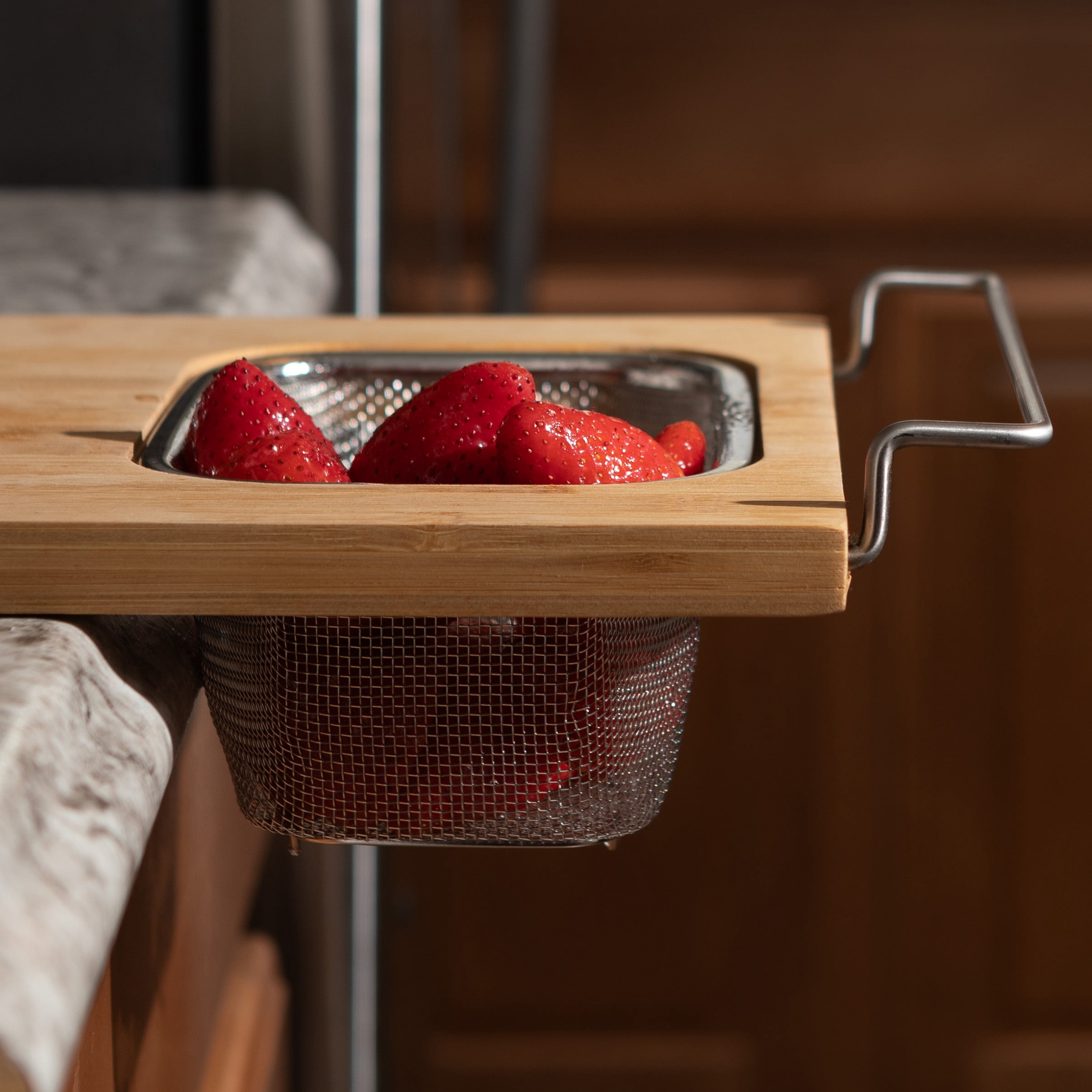 Classic Cuisine 2 in 1 Bamboo Cutting Board with Strainer for Over the Sink