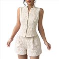 thumbnail image 2 of Conjunto de Dos Piezas de Verano para Mujer: Camiseta Sin Mangas con Botones y Pantalones Cortos de Cintura Alta. Albaricoque XXL, 2 of 8