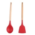 thumbnail image 1 of Los utensilios de cocina antiadherentes del silicón fijaron con la manija de madera dura natural del acacia, 2 pedazos, sin BPA, 1 of 5