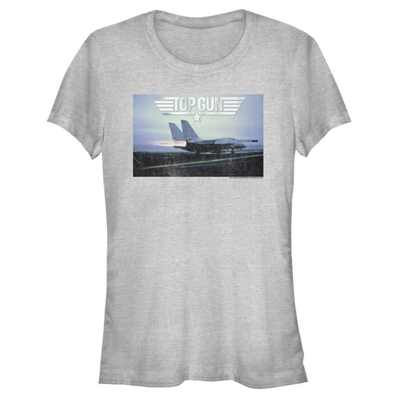 Junior's Top Gun Fighter Jet Ready for Takeoff Distressed Graphic T-Shirt