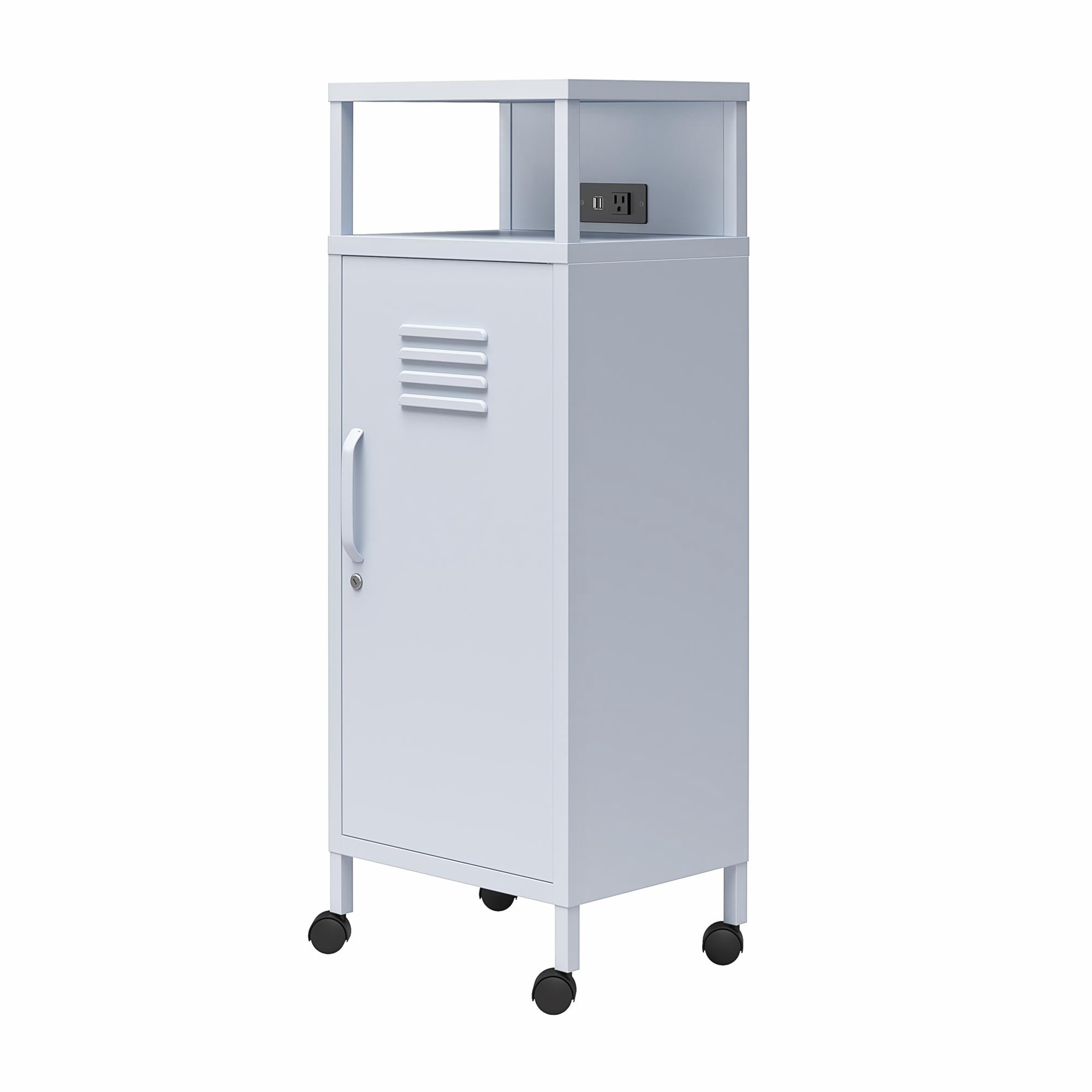 Novogratz Cache Metal Locker-Style Mobile Storage Cart, Powder Blue