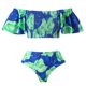 thumbnail image 2 of Gibobby Conjunto de traje de baño de bikini Traje de baño de 2 piezas para mujer+1 pieza para cubrir traje de baño de dos piezas con estampado vintage Mo(Verde,M), 2 of 4