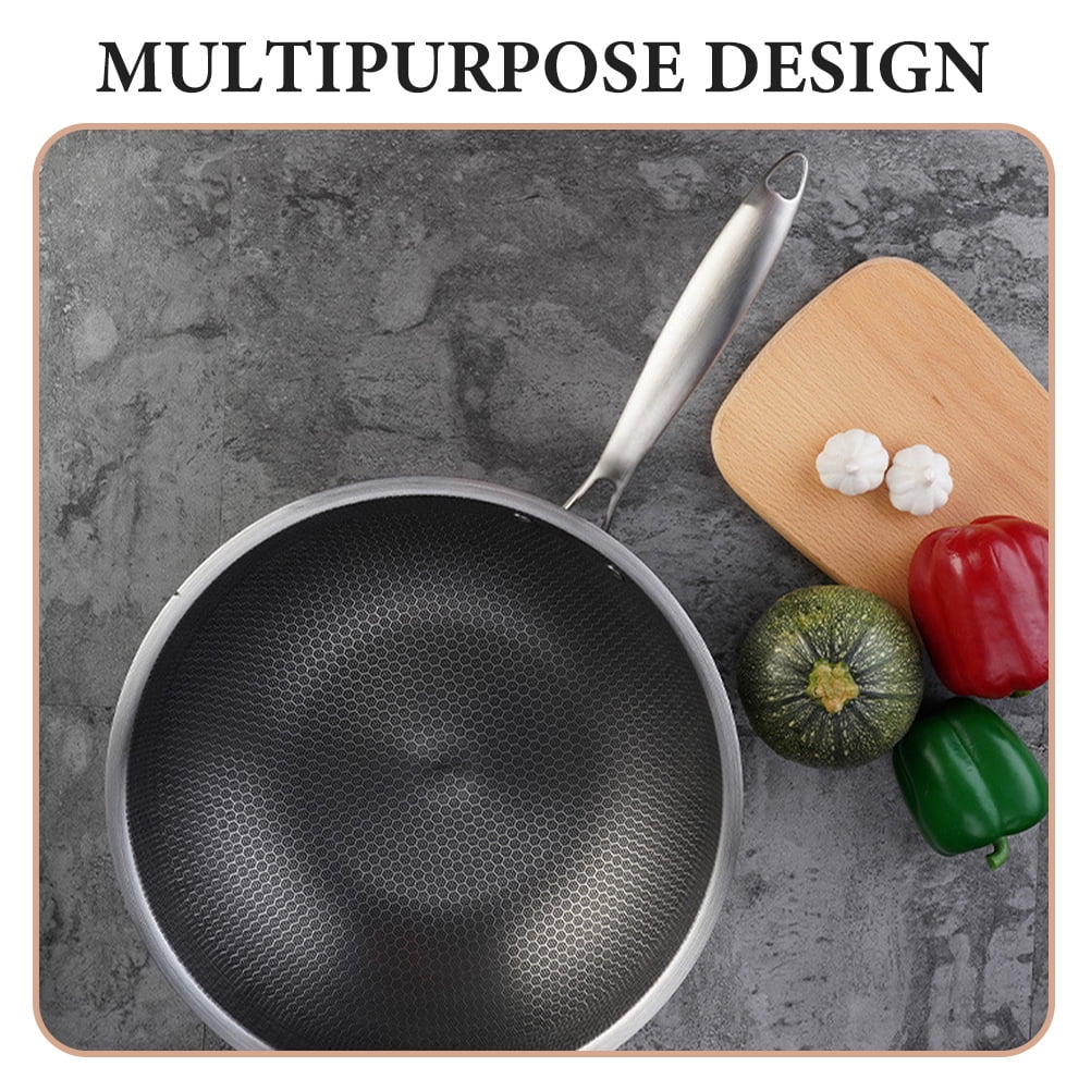 Non-Stick Frying Wok Pan - 12" Deep Carbon Steel Skillet with Wooden Handle (Induction Compatible)