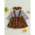 thumbnail image 4 of Suealasg Baby Girls 3Pcs Fall Winter Clothes 3 6 12 18 Months Infant Girls Christmas Thanksgiving Outfits Long Sleeve Romper +Corduroy Overall Skirt  + Headband Set, 4 of 7