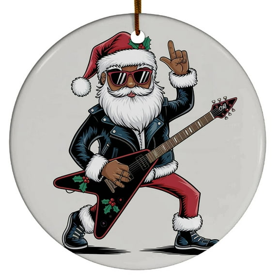 Black Santa Plays Guitar Ornament, Black Santa Claus Christmas Ornament Xmas 2025, Custom Name Ceramic Ornament, Xmas Tree Hanging Decoration