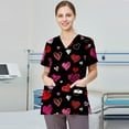thumbnail image 4 of Garbnen Heart Print Scrubs Top Plus Size Stretch V Neck Short Sleeve Woman's Shirts Xmas Valentine's Day Holiday Prints Nurse Working Uniforms, 4 of 6