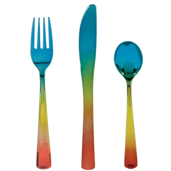 Rainbow Iridescent Plastic Cutlery Set - 24pc
