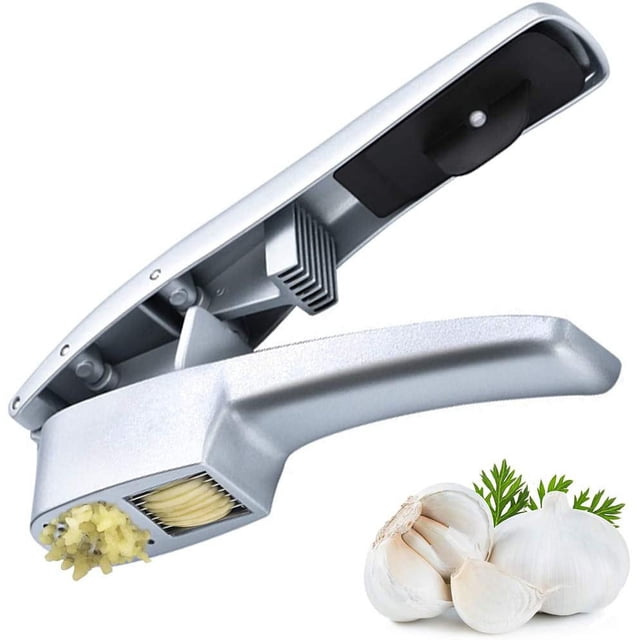 Prensas de ajo XBUTY, picadora de ajo 2 en 1 y rebanada de ajo, prensa de ajo de aleación de aluminio resistente sin fugas laterales, seguridad profesional de grado alimenticio, fácil de limpiar