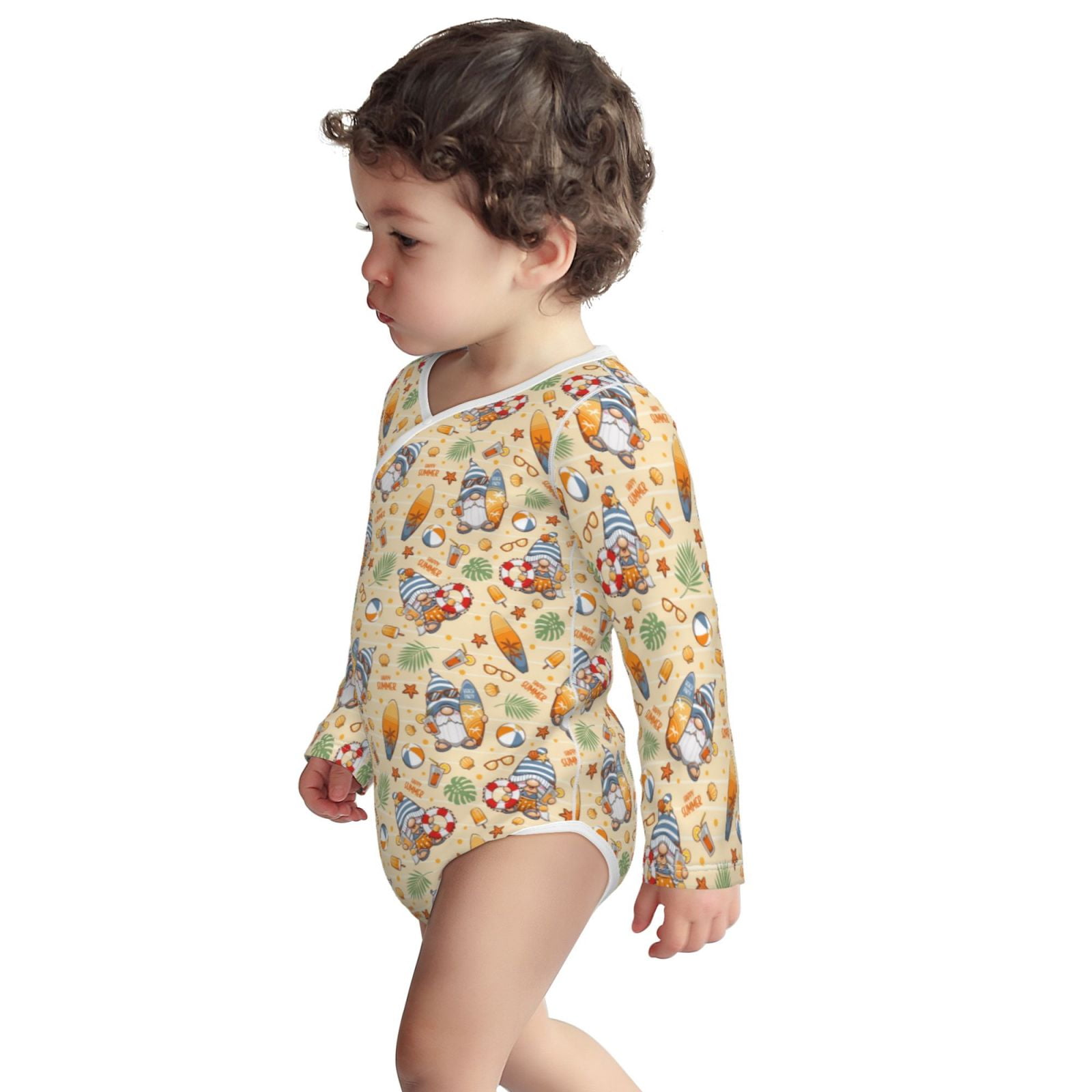 Xecao Happy Summer With Gnome Print Baby unisex-baby Cotton Long-sleeve Bodysuits-18 Months