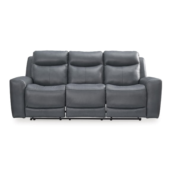 Bowery Hill Leather Contemporary Steel Finish Power Reclining Sofa