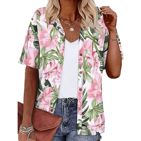 Women's Coconut Button Soft Short Sleeve Hawaiian Button-Up Shirt