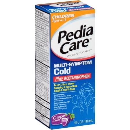 PediaCare Children's Multi-Symtom Cold, Plus Acetaminophen, Liquid, Grape, 4 Fl Oz