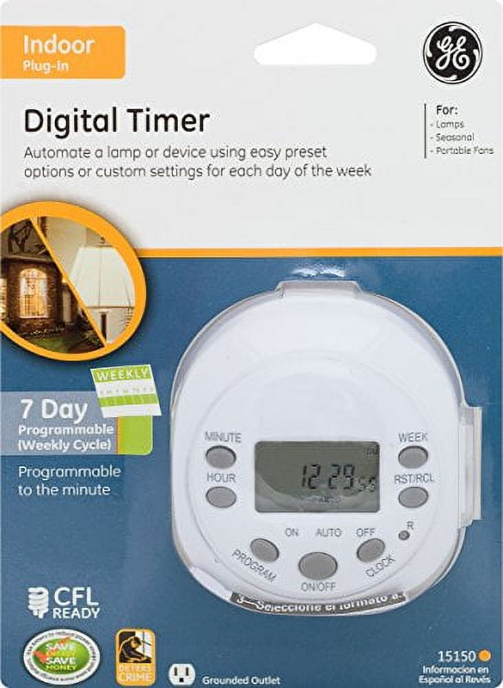 GE 7-Day Programmable Digital Timer, 1 Outlet Grounded, Plug-In
