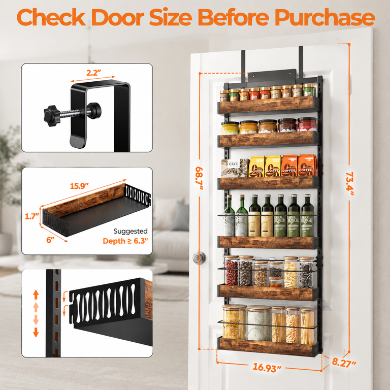 Storage Racks For Pantry BlackWood 6-tier Over Door or Wall Mount Spice Rack Pantry Storage ...