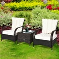 thumbnail image 1 of Gymax 3PCS Patio Rattan Conversation Set Outdoor Furniture Set w/ White Cushions, 1 of 10
