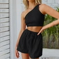 thumbnail image 2 of Women's One Shoulder Gathered Crop Top with Shorts 2 Piece Set Summer Beach Outfit Casual Comfortable Fashion Style, 2 of 2