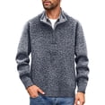 thumbnail image 2 of TOUMENY Men Sweater Long Sleeve Casual Half Zip Mock Neck Fleece Knit Pullover Solid Winter Warm Slim Fit Fashion Tops Dark Gray M, 2 of 6