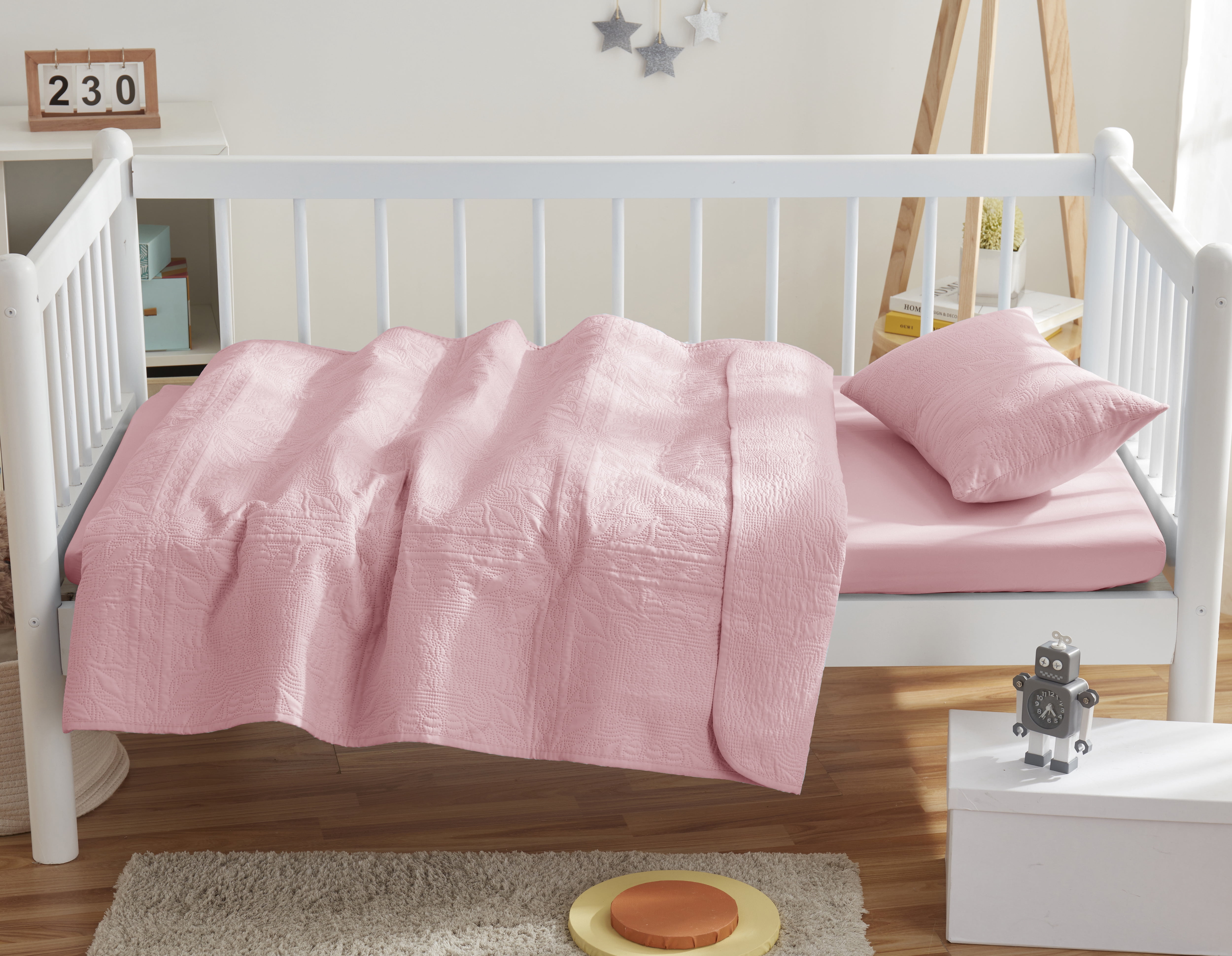 Clara Clark Kids Quilt Set (3pc) Grid Weave, Pink