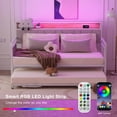 thumbnail image 5 of YOEEMZ Twin Daybed with Trundle, Metal Frame with Upholstered Headboard, Storage Shelf & LED, White, 5 of 8