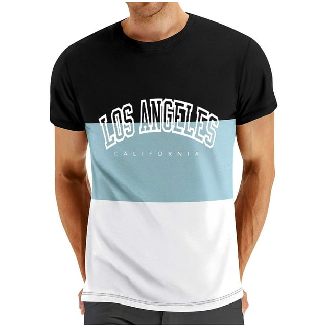 Mens Casual Pantalones Cortos Cuello Redondo Patchwork Impresión Suéter Blusa de Fitness, Camisetas para Hombre