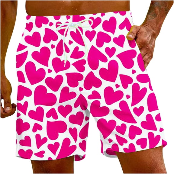 Penkiiy Men Drawstring Valentine's Day Love Print Beach Casual Trouser Shorts Pant 3XL White