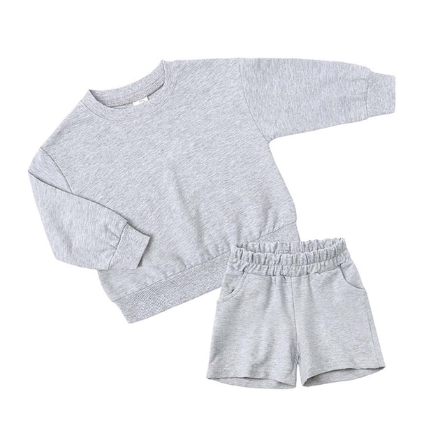 Sudadera Para Niños Pequeños, Niñas, Niños, Otoño Invierno, Manga Larga, Blusas Con Cuello Redondo, Pantalones Cortos Informales, Traje Deportivo Para Bebés, Gris Odeerbi LM103-8202