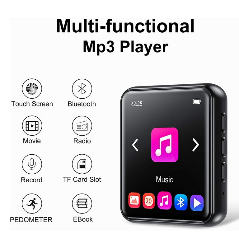 96GB MP3 Player with Bluetooth 5.0: Portable Lossless Sound Music Player  with HD Speaker,2.4 Screen Voice Recorder,FM Radio,Touch Buttons,Support  up
