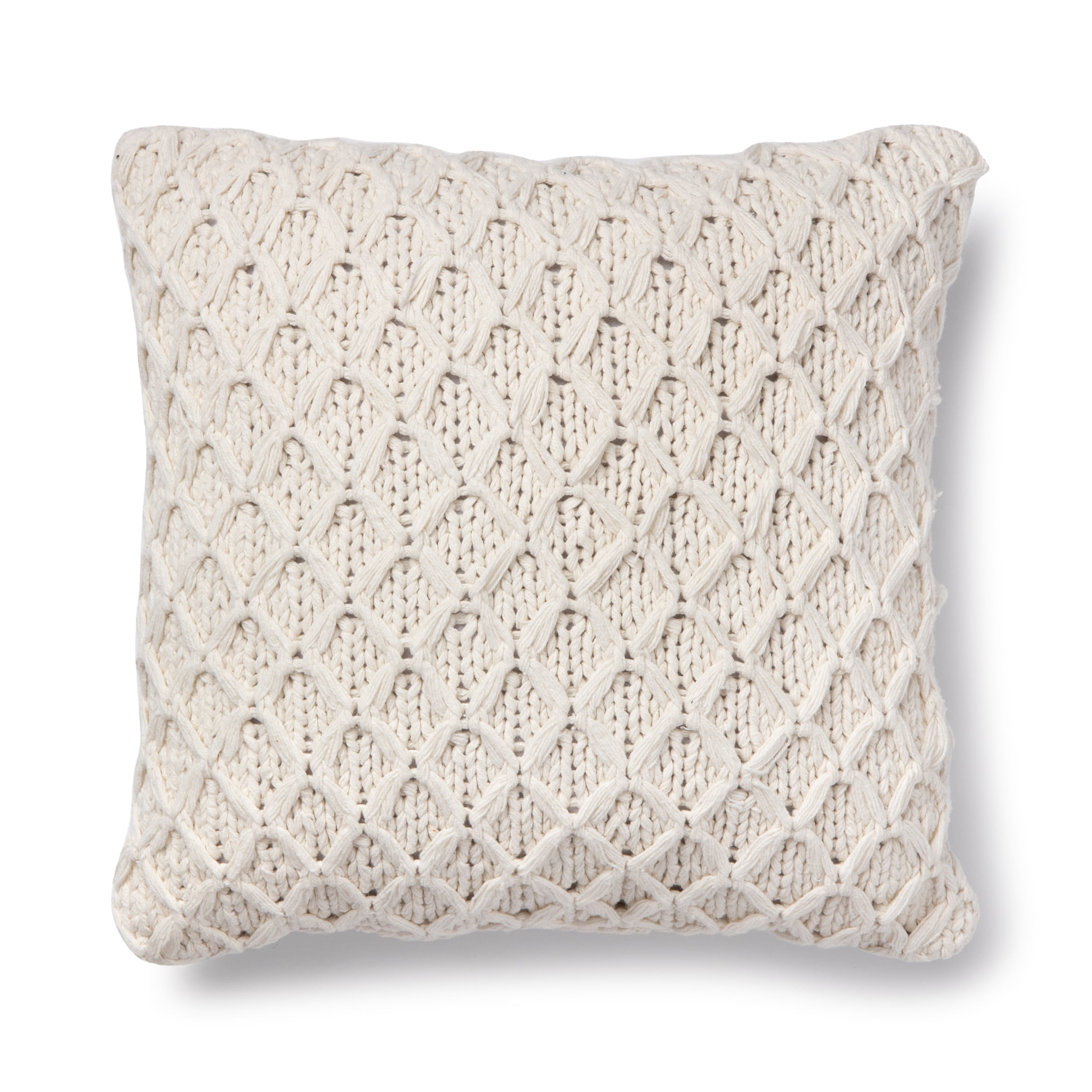 Better Homes & Gardens Sweater Knit Decorative Square Throw Pillow, 18" x 18", Ivory, Single Pillow
