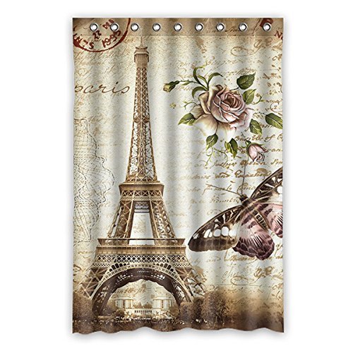 YOSTEV Romantic Grey Paris Eiffel Tower Bathroom Fabric Shower Curtain with Hooks,Decorative Bathroom Accessories,Water Proof,Reinforced Metal Grommets 72x72 inches