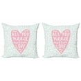 thumbnail image 1 of All You Need Is Love Throw Pillow Cushion Cover Pack of 2, Text in a Pink Heart Shapes Surrounded by Doodles, Zippered Double-Side Digital Print, 4 Sizes, Pale Turquoise Pale Pink, by Ambesonne, 1 of 2