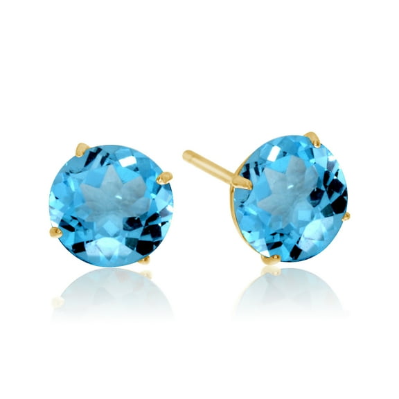 6mm Round 14k Yellow Gold Blue Topaz Stud Earrings