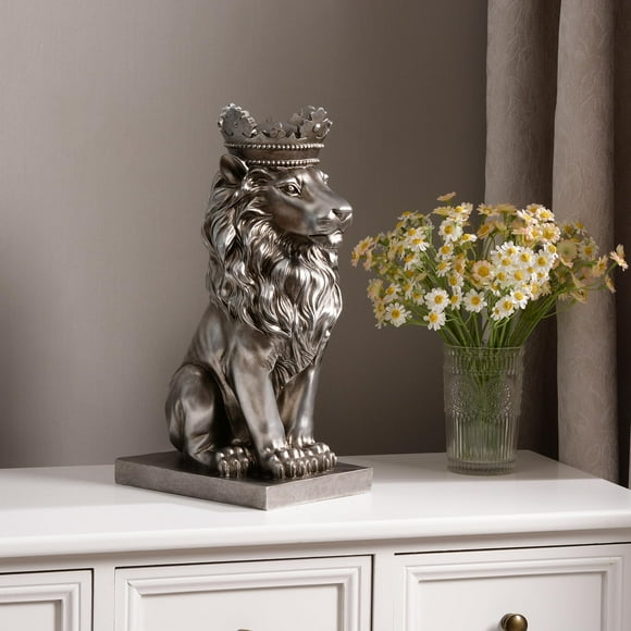 Estatua de león con corona de Sculpture Hi-Line Gift Ltd., 37 cm