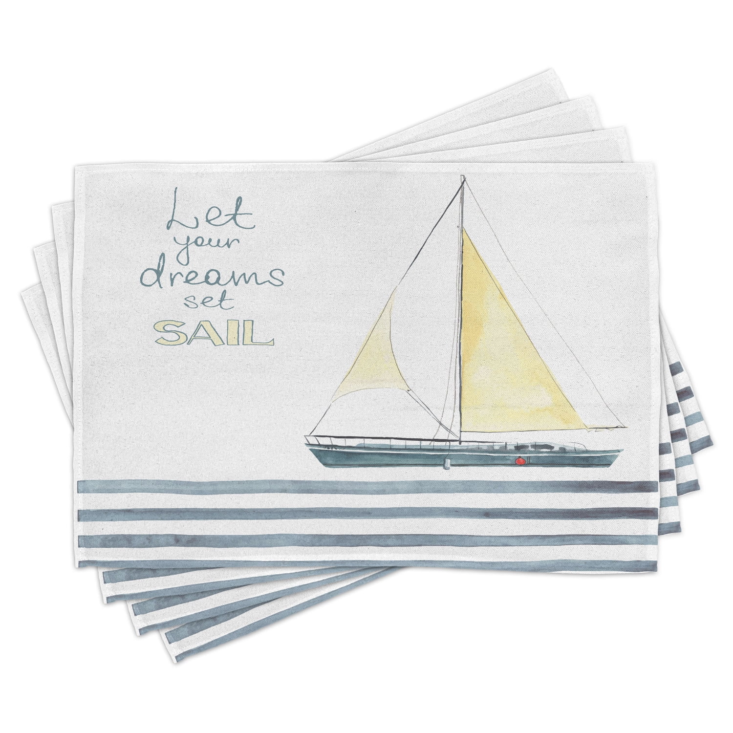 Nautical Placemats Set of 4 "Let Your Dreams Set Sail" Quote Stripes