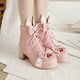 thumbnail image 5 of NECHOLOGY Botas Mujer Adulto Femenino Zapatos Botines para mujer Zapatos de mujer Color sólido Punta redonda Tacón medio Tacón grueso Cordones Hebilla Botas grandes (Pink, 8), 5 of 7