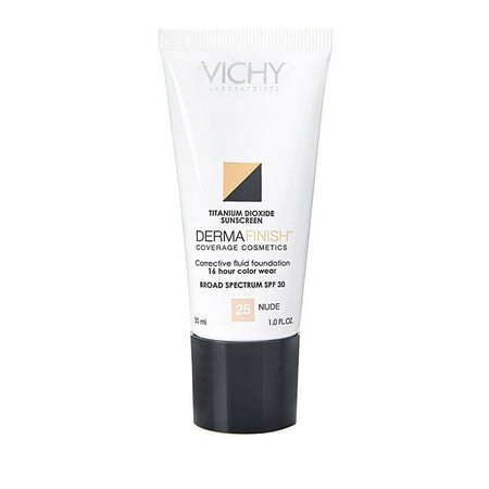Vichy Dermafinish Corrective Fluid High Coverage Liquid Foundation with SPF 30, 16 Hour Color Wear - Nude 25, 1 Fl.