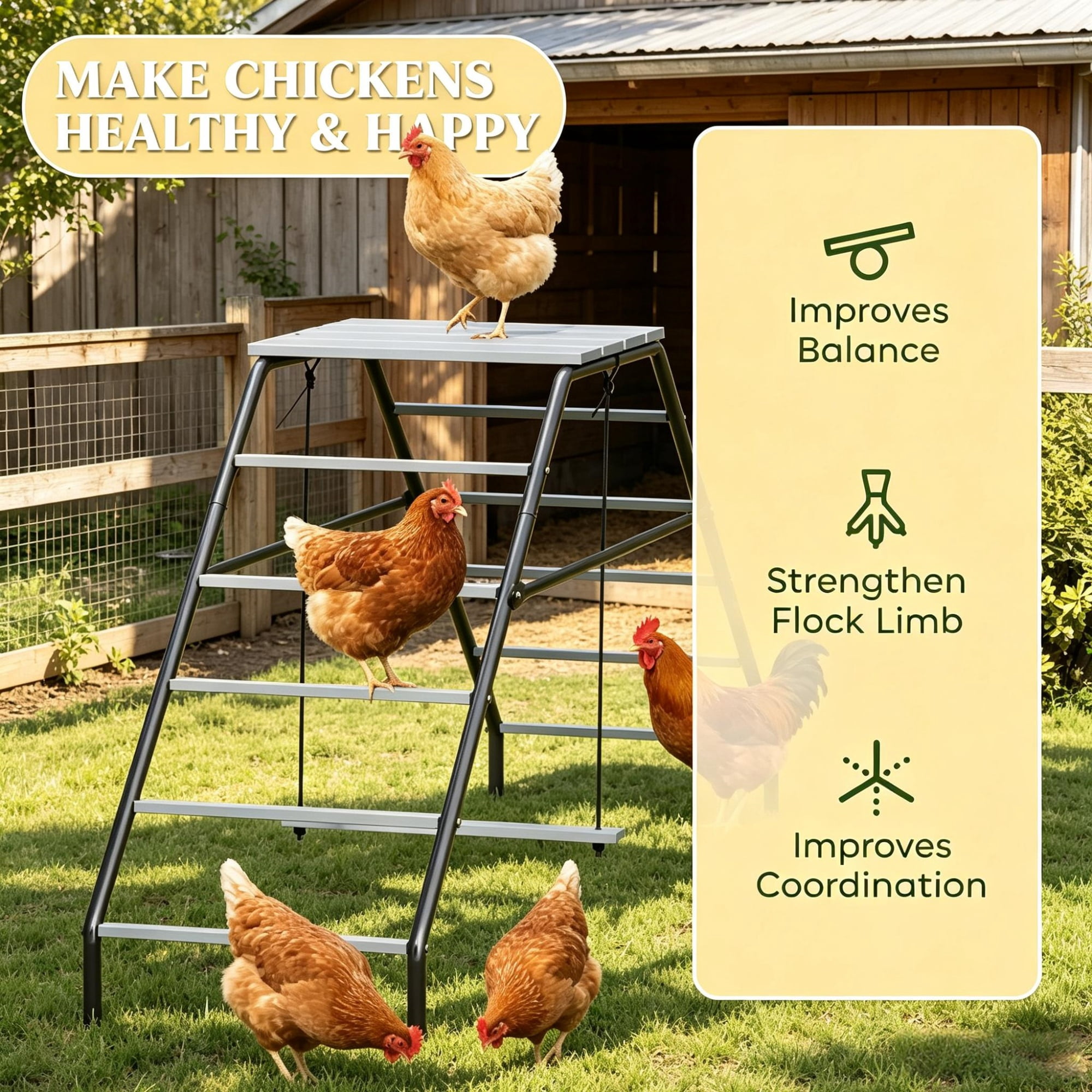 10 Pcs Chicken Coop Perches with Adjustable Swing, Roosting Bars for Backyard Brooder & Farm Coop