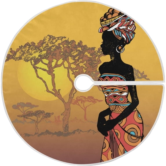 FMSHPON Beautiful Black Woman Xmas Christmas Tree Skirt Stand Mat for Holiday Party Decoration Indoor Outdoor 36 inches
