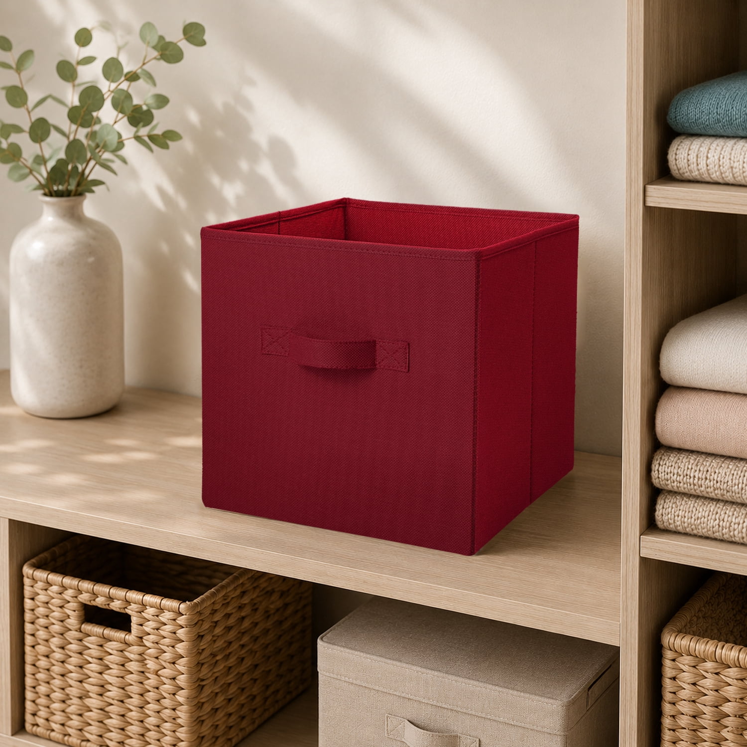 Mainstays Collegiate Collapsible Fabric Bins 10.5X10.5, Red Sedona, 4 Pack