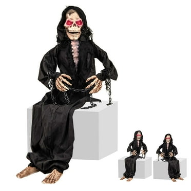 Costway 5 FT Animated Halloween Sitting Reaper Life Size Halloween Animatronic Prop w/Moving Upper Body Sound & Switch Activated