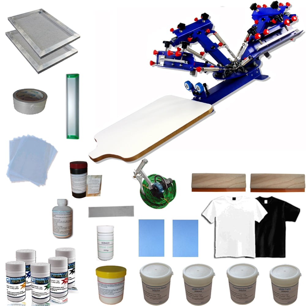 INTBUYING 4 Color 1 Station Screen Printing Kit & Materials Kit Press