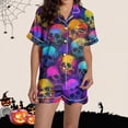 thumbnail image 6 of SwiftWear Halloween pajamas Women 2 Piece Satin Pajama Set Short Sleeve Button Down Shirt with Pocket & Shorts Cute Pjs Loungewear, 6 of 8
