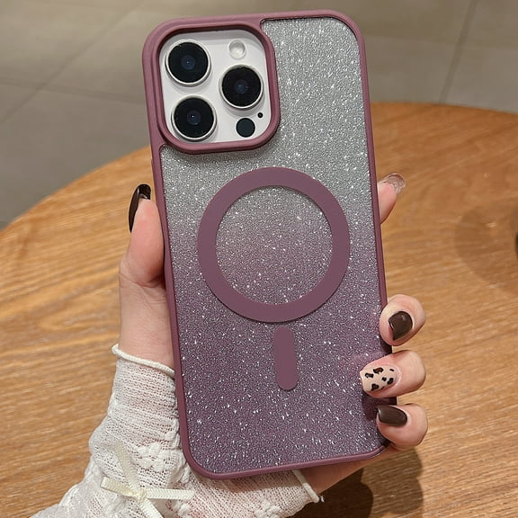 Compatible with iPhone 16 Pro Case, Gradient Glitter Phone Case [Compatible with Mag-safe] Sparkly Shinny Bling Glitter Shockproof TPU Bumper Anti-fall Case Girl Women Boy Men,Winered