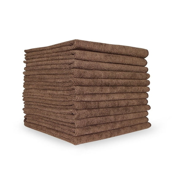 Arkwright Microfiber Cleaning Cloths (12 Pack), Large 16x16 in. Size, Multi-Purpose, Brown, Household or Industrial