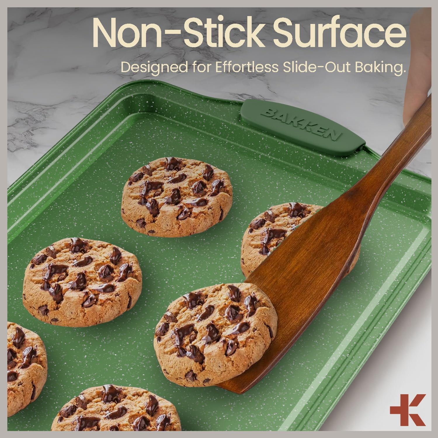 Bakken- Swiss Kitchen Baking Pan Set - Nonstick Green Marble Coating, Carbon Steel Bakeware Sets with Green Silicone Handles, Kitchen Essentials, Oven Safe