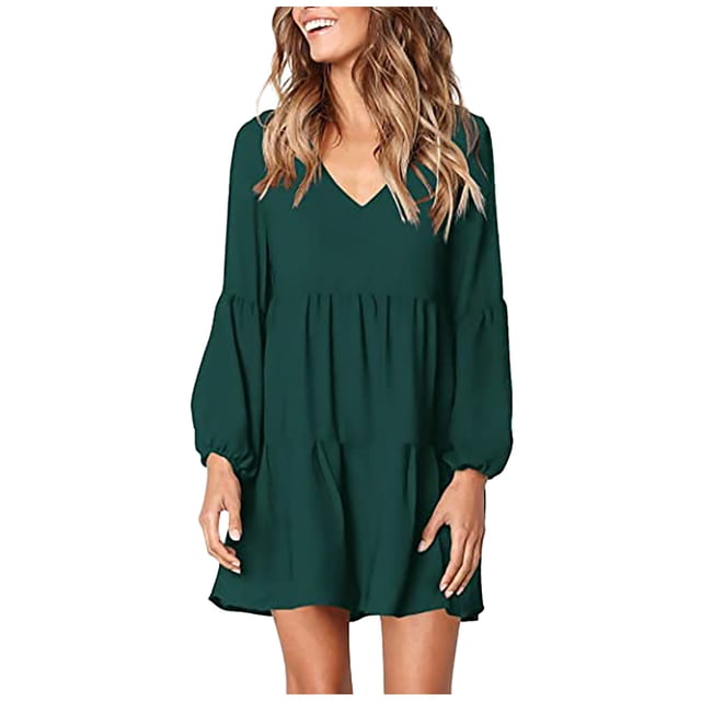 Prolriy Robe à Manches Longues pour Femmes, Robes pour Femmes Col en V Soirée Robe Maxi Robes pour Femmes Vert TTG