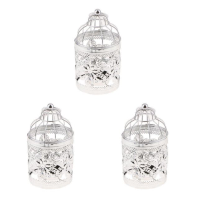 Guardoinrt Electroplated Metal Birdcage Shape Tea Light B- Candle Holder Silver Type E 3Set