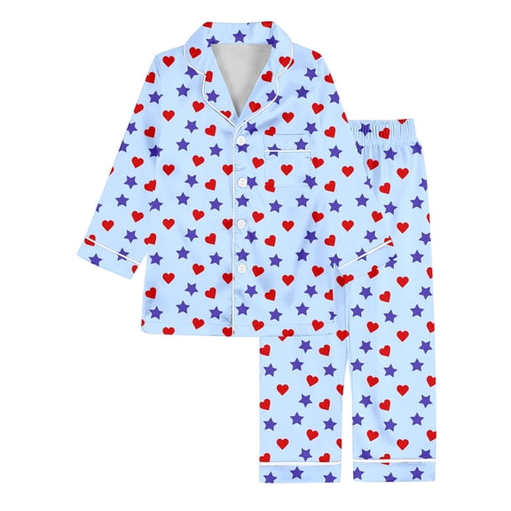 Silk Pajamas Girls Matching Valentines Day Pajamas Long Sleeve Heart Button Down Sleep Shirt Kids Pjs Boys 5-6 Years