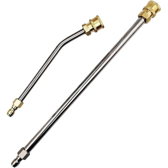 2Pcs Pressure Washer Wand Extension, Sturdy Stainless Steel Straight & Curved Power Washer Wand for High-Pressure Water Gun, 40cm 17cm for Extended Reach Cleaning